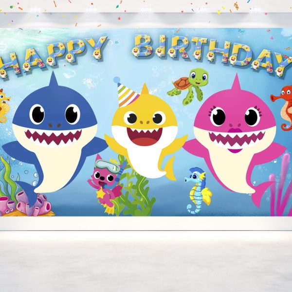 Baby Shark Cartoon Birthday Backdrop Baby Shark Cartoon Birthday Backdrop