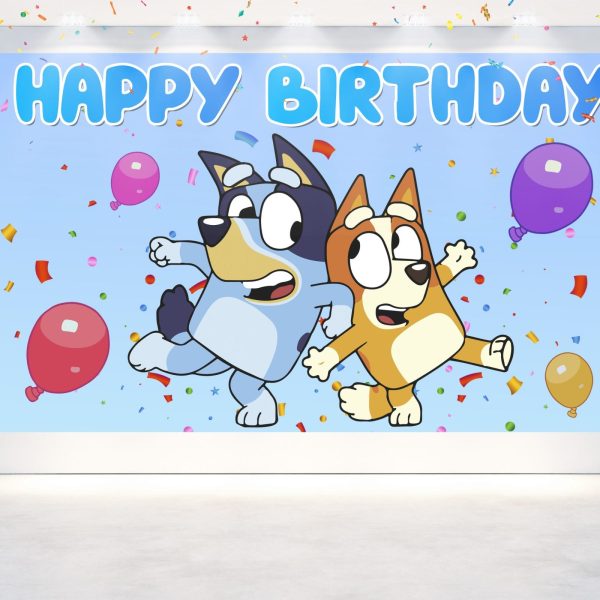 Bluey Dog Birthday Backdrop - Available in 5x3 ft & 7x5 ft