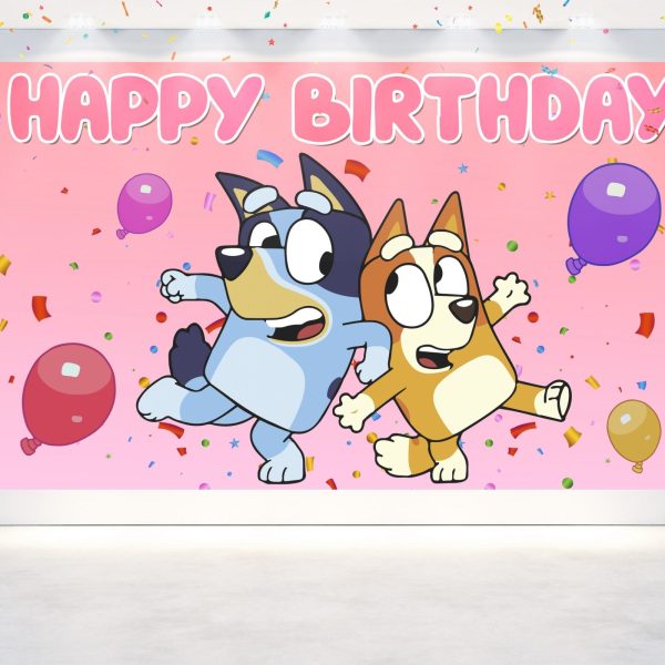 Bluey Dog Pink Birthday Backdrop - Available in 5x3 ft & 7x5 ft Bluey Dog Pink Birthday Backdrop - Available in 5x3 ft & 7x5 ft