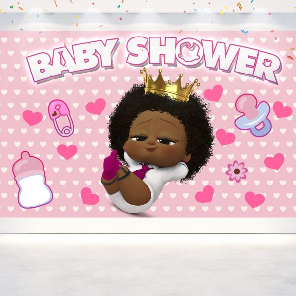 Boss Baby Afro Girl Cartoon Baby Shower Backdrop