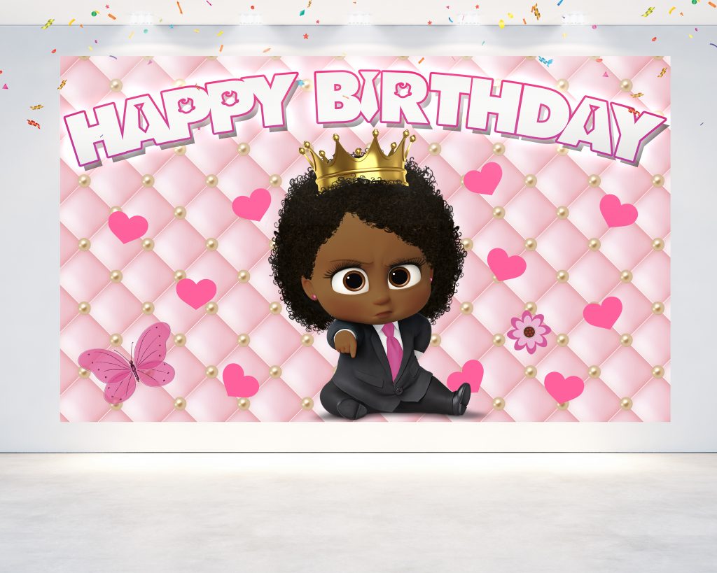 Boss Baby Afro Girl Cartoon Birthday Backdrop