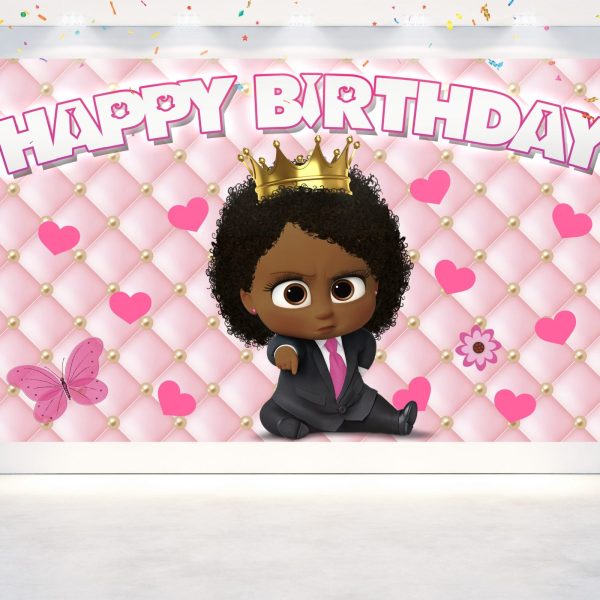 Boss Baby Afro Girl Cartoon Birthday Backdrop Boss Baby Afro Girl Cartoon Birthday Backdrop