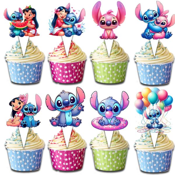 Stitch and Lilo Cupcake Toppers – 24 PCS Cute Cartoon Decorations for Kids Birthday Party