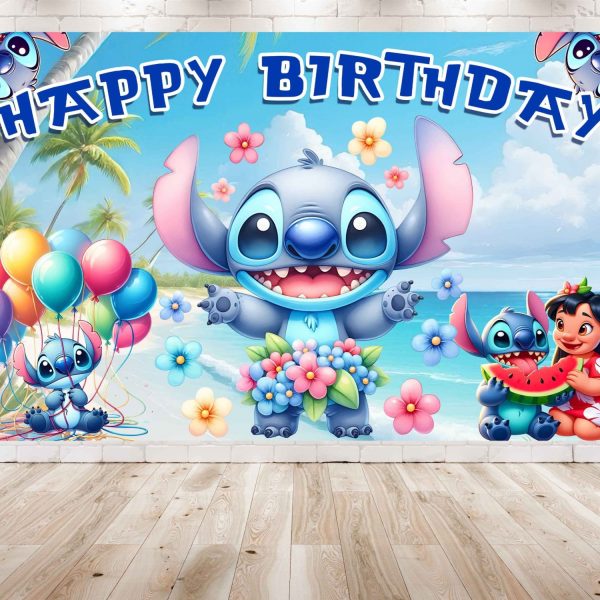 Stitch & Lilo Happy Birthday Party Backdrop Banner | 5x3ft Waterproof Kids Celebration Decor