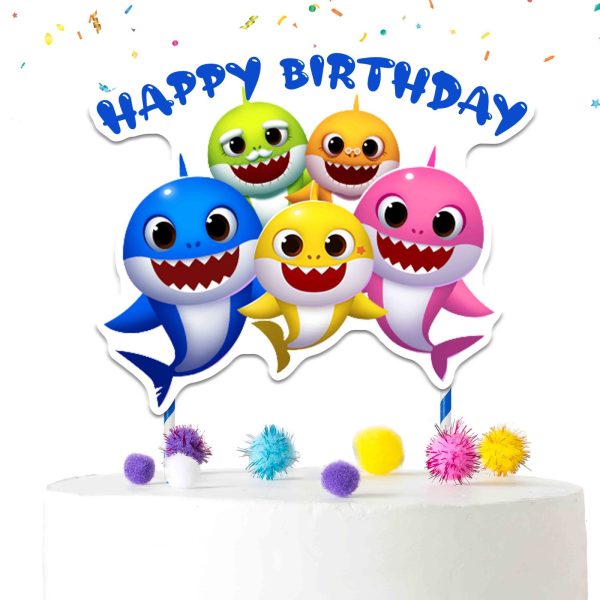 Baby Shark Cake Topper – Baby Shark Happy Birthday Topper with Sticks