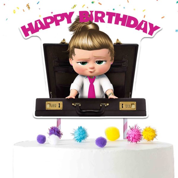 Boss Baby Girl Cake Topper – Pink Happy Birthday Cake Decoration