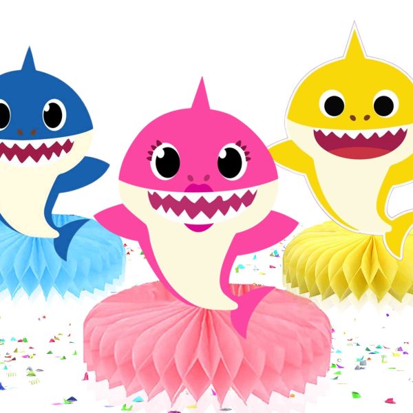 Baby Shark Honeycomb Centerpieces – Table Decorations Set – 5 Cute Baby Shark Cardstock Figures