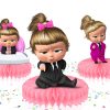 Honey3 Boss Baby Girl Honeycomb Centerpieces – 5 Table Decorations