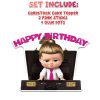 Include3 Boss Baby Girl Cake Topper – Pink Happy Birthday Cake Decoration