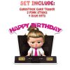 Include3 Boss Baby Girl Cake Topper – Pink Happy Birthday Cake Decoration