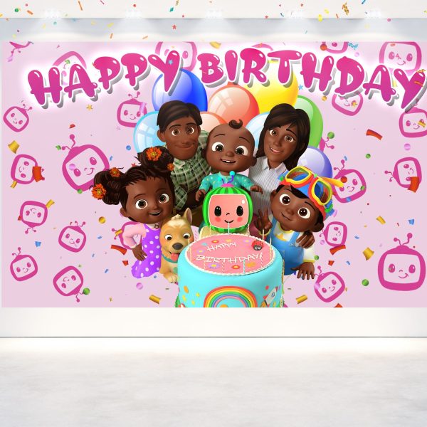 Afro Cocomelon Family Birthday Backdrop for Girls