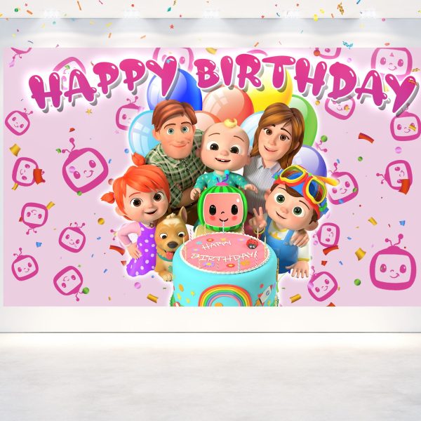 Cocomelon Family Birthday Backdrop For Girls
