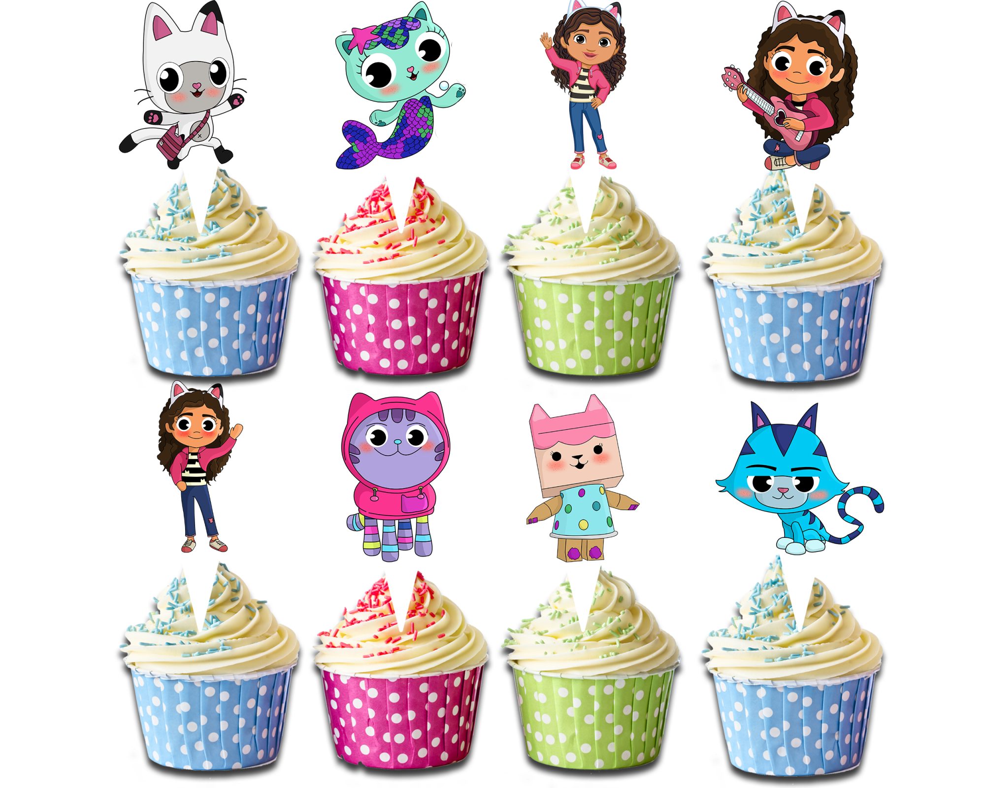 Gabby’s Dollhouse Cupcake Toppers – 24 pcs Cat Birthday Party Cake Decorations, Kids Cartoon Cupcake Picks