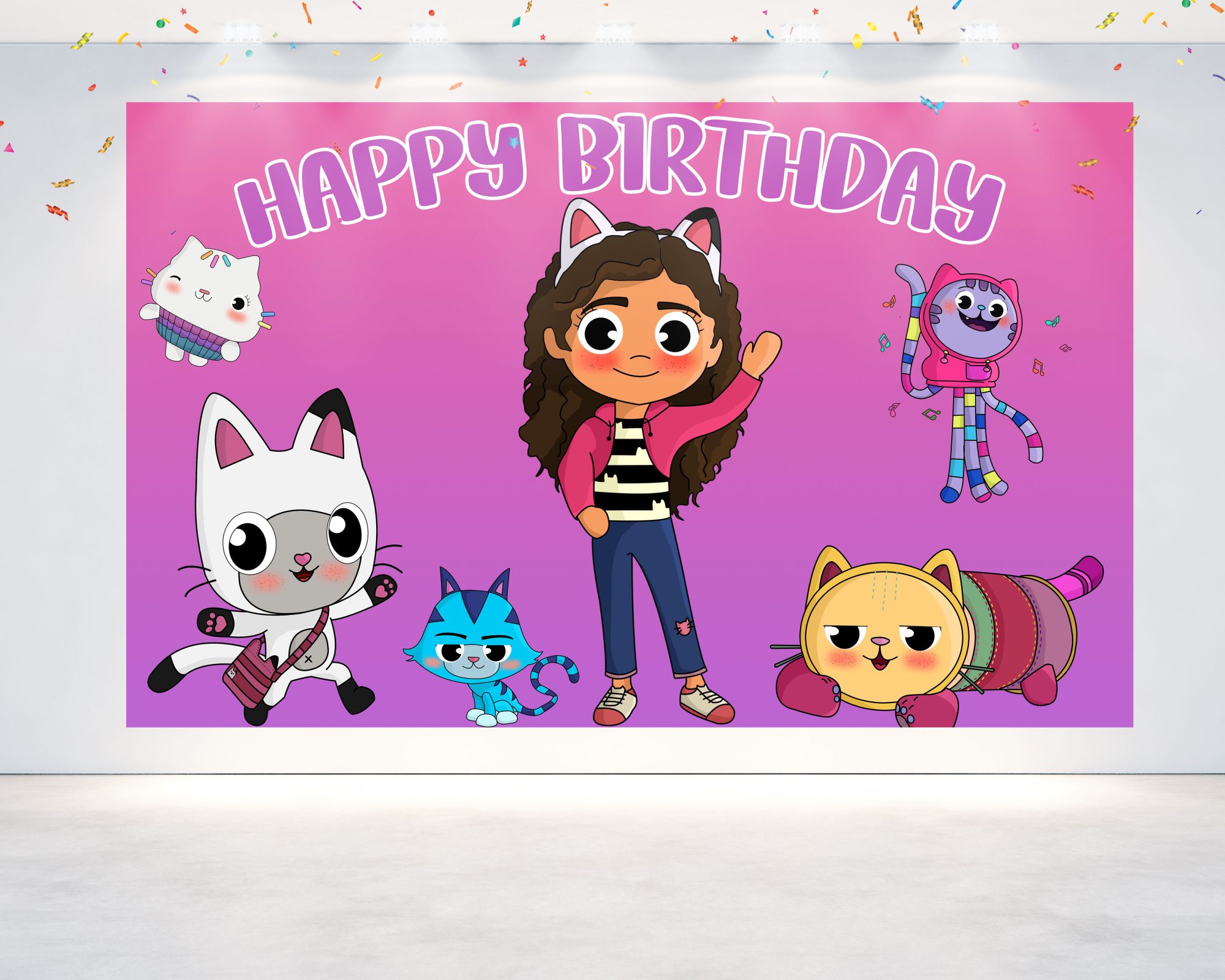 Gabby’s Dollhouse Birthday Banner Backdrop Pink – 5×3 FT and 7×5 FT Happy Birthday Party Background