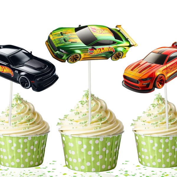 Hot Wheels Cupcake Toppers, Race Car Cupcake Toppers, Hot Wheels Birthday Decorations, Racing Car Party Supplies, Fast Cars Cupcake Picks