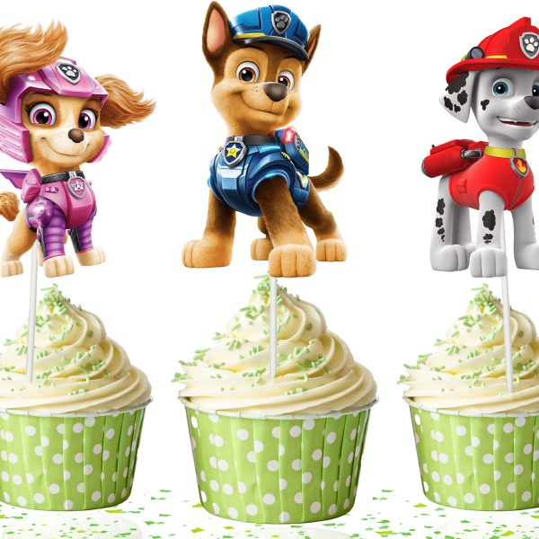 Paw Patrol Cupcake Toppers, Paw Patrol Birthday Decorations, Paw Dog Cupcake Picks, Puppy Birthday Party Decor, Paw Theme Baby Shower