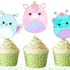 ddd Squishmallow Cupcake Toppers, Squishmallow Birthday Party Decorations, Cute Animal Cupcake Picks, Kawaii Birthday Cupcake Toppers, Pastel Party Decor