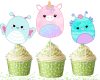 ddd Squishmallow Cupcake Toppers, Squishmallow Birthday Party Decorations, Cute Animal Cupcake Picks, Kawaii Birthday Cupcake Toppers, Pastel Party Decor