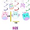 ffff Squishmallow Hanging Swirls, Squishmallow Birthday Decorations, Pastel Kawaii Ceiling Swirls, Cute Animal Party Decor, Rainbow Birthday Hanging Decorations