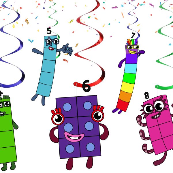 Numberblocks Hanging Swirls Decorations, Numberblocks Birthday Party Decor.
