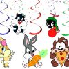 Looney Tunes Hanging Swirl Decorations, Looney Tunes Birthday Party Decorations, Cartoon Hanging Swirls, Kids Birthday Ceiling Decorations, Looney Tunes Party Supplies, Cartoon Baby Shower Decor