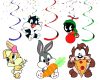 Looney Tunes Hanging Swirl Decorations, Looney Tunes Birthday Party Decorations, Cartoon Hanging Swirls, Kids Birthday Ceiling Decorations, Looney Tunes Party Supplies, Cartoon Baby Shower Decor
