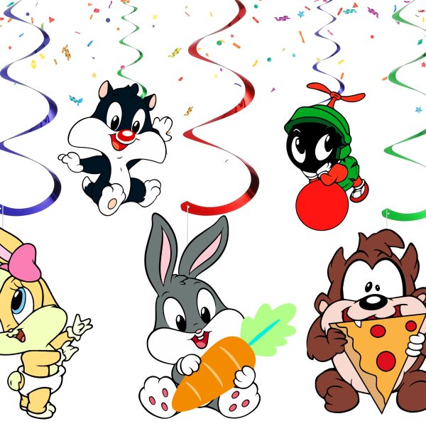 Looney Tunes Hanging Swirl Decorations, Looney Tunes Birthday Party Decorations, Cartoon Hanging Swirls, Kids Birthday Ceiling Decorations, Looney Tunes Party Supplies, Cartoon Baby Shower Decor