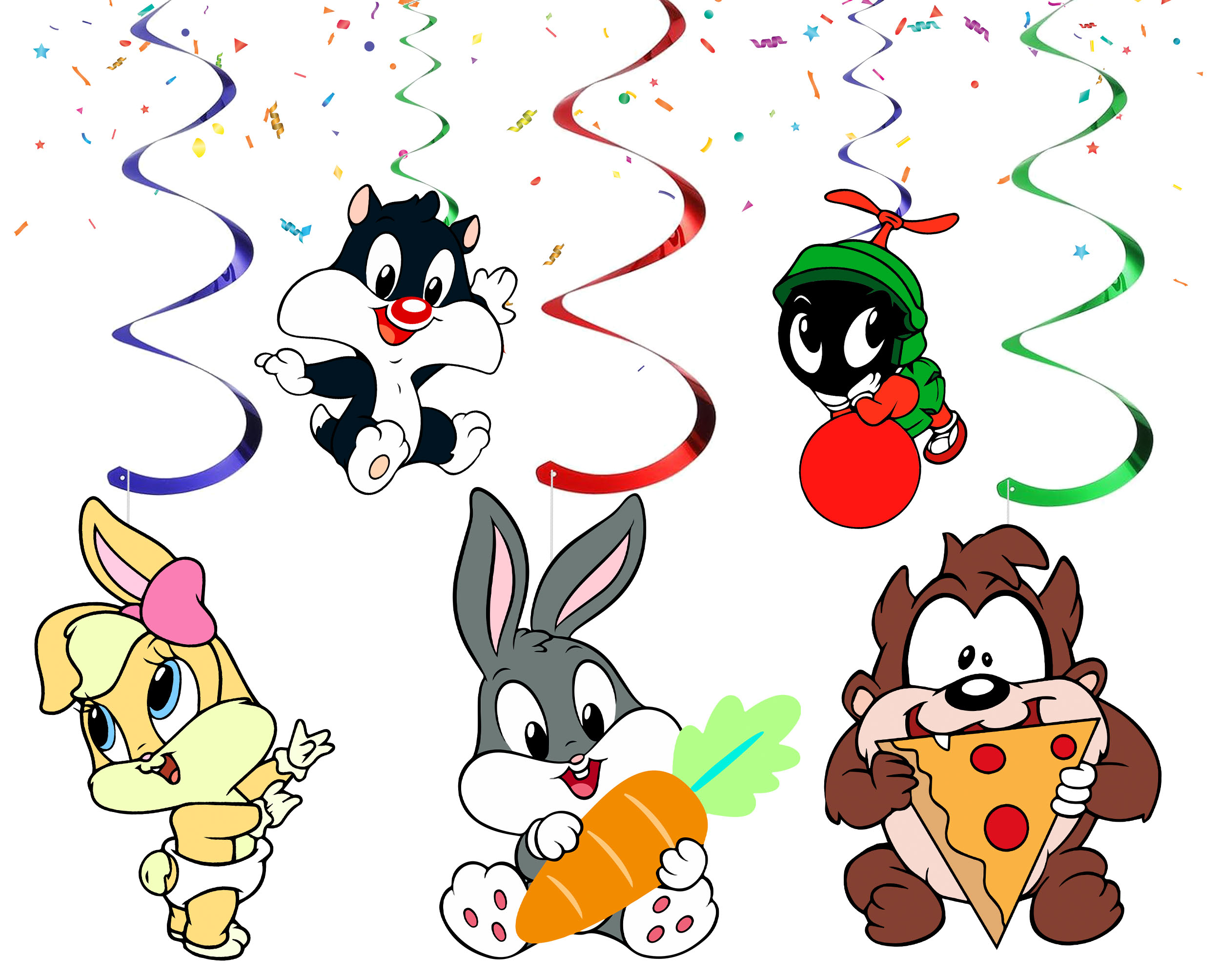 Looney Tunes Hanging Swirl Decorations, Looney Tunes Birthday Party Decorations, Cartoon Hanging Swirls, Kids Birthday Ceiling Decorations, Looney Tunes Party Supplies, Cartoon Baby Shower Decor