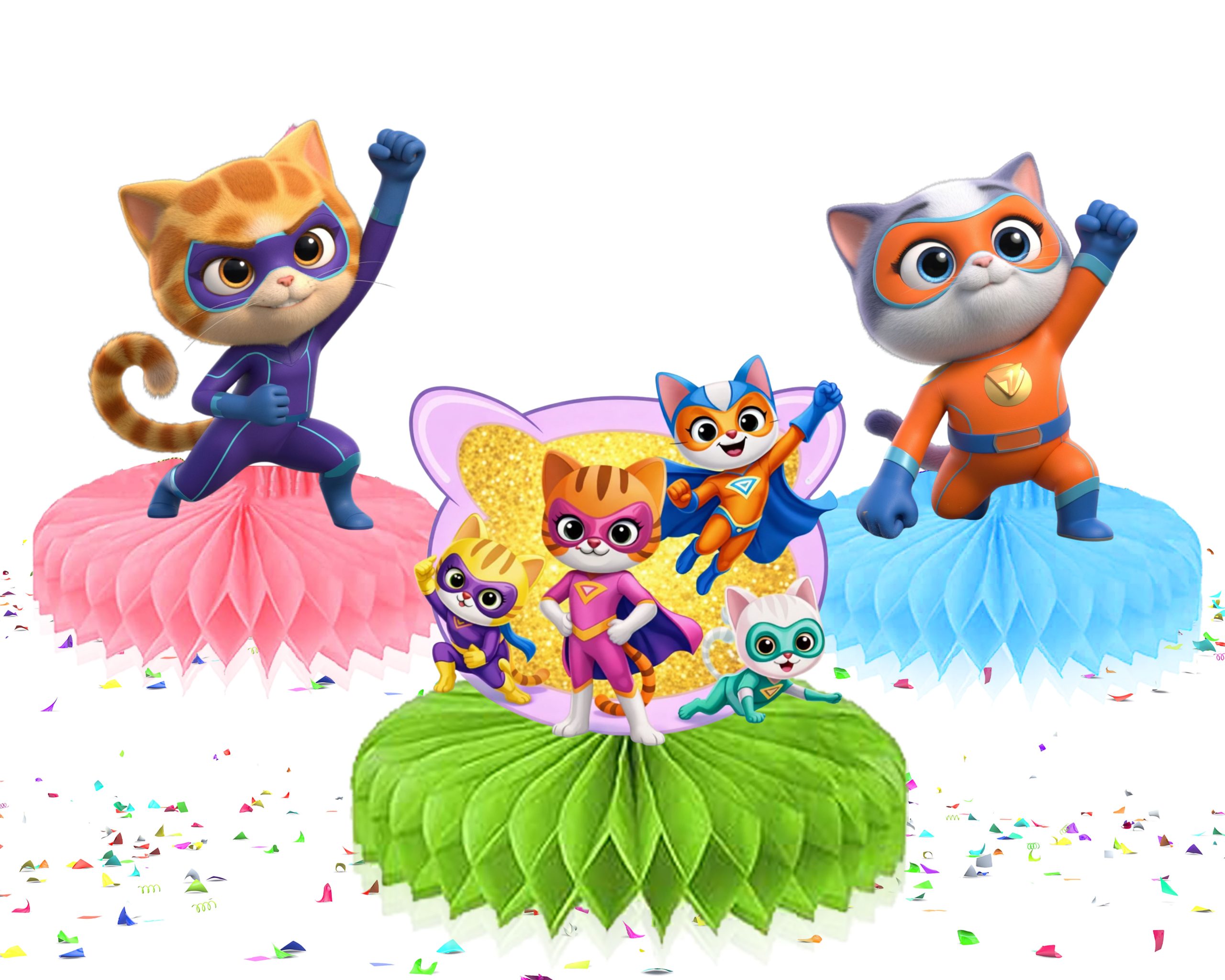Super Kitties Honeycomb Centerpieces, Super Kitties Party Decorations, Super Kitties Table Centerpiece, Super Kitties Birthday Party Decor, Superhero Cat Party Supplies, Kids Birthday Decorations