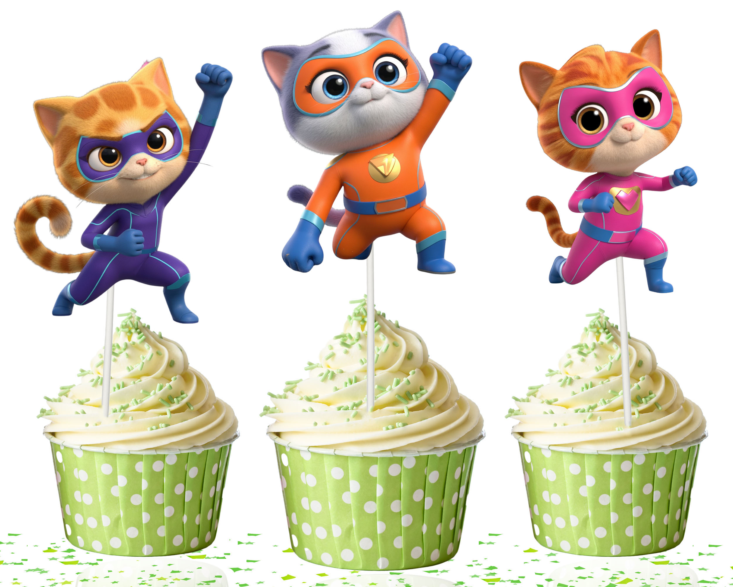 Super Kitties Cupcake Toppers, Super Kitties Birthday Party Decorations, Super Kitties Cake Toppers, Superhero Cat Party Supplies, Kids Birthday Cupcake Picks, Super Kitties Party Decor