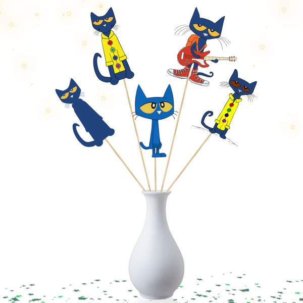 llll Pete the Cat Centerpiece Sticks, Cat Birthday Centerpieces, Cool Cat Party Decorations, Blue Cat Table Decor, Cartoon Cat Birthday Party Supplies