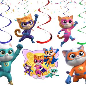 Super Kitties Hanging Swirl Decorations, Super Kitties Birthday Party Decorations, Super Kitties Ceiling Swirls, Superhero Cat Party Supplies, Hanging Party Decor, Kids Birthday Decorations