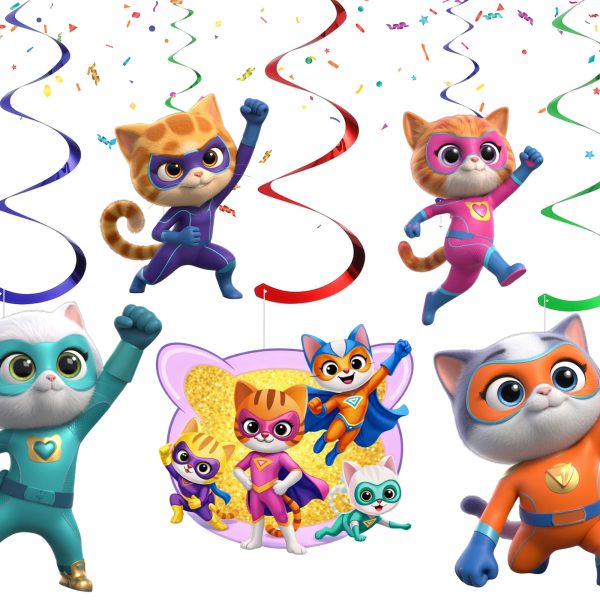 Super Kitties Hanging Swirl Decorations, Super Kitties Birthday Party Decorations.