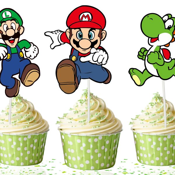Super Mario Cupcake Toppers, Mario Birthday Cupcake Picks.