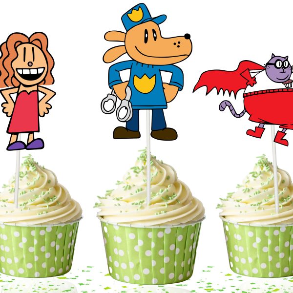Dog Man Cupcake Toppers, Dog Man Birthday Cupcake Decorations.