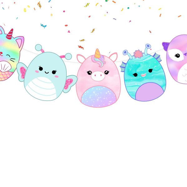 Squishmallow Banner, Squishmallow Birthday Banner, Kawaii Party Banner, Pastel Birthday Decorations, Cute Animal Garland, Rainbow Party Decor