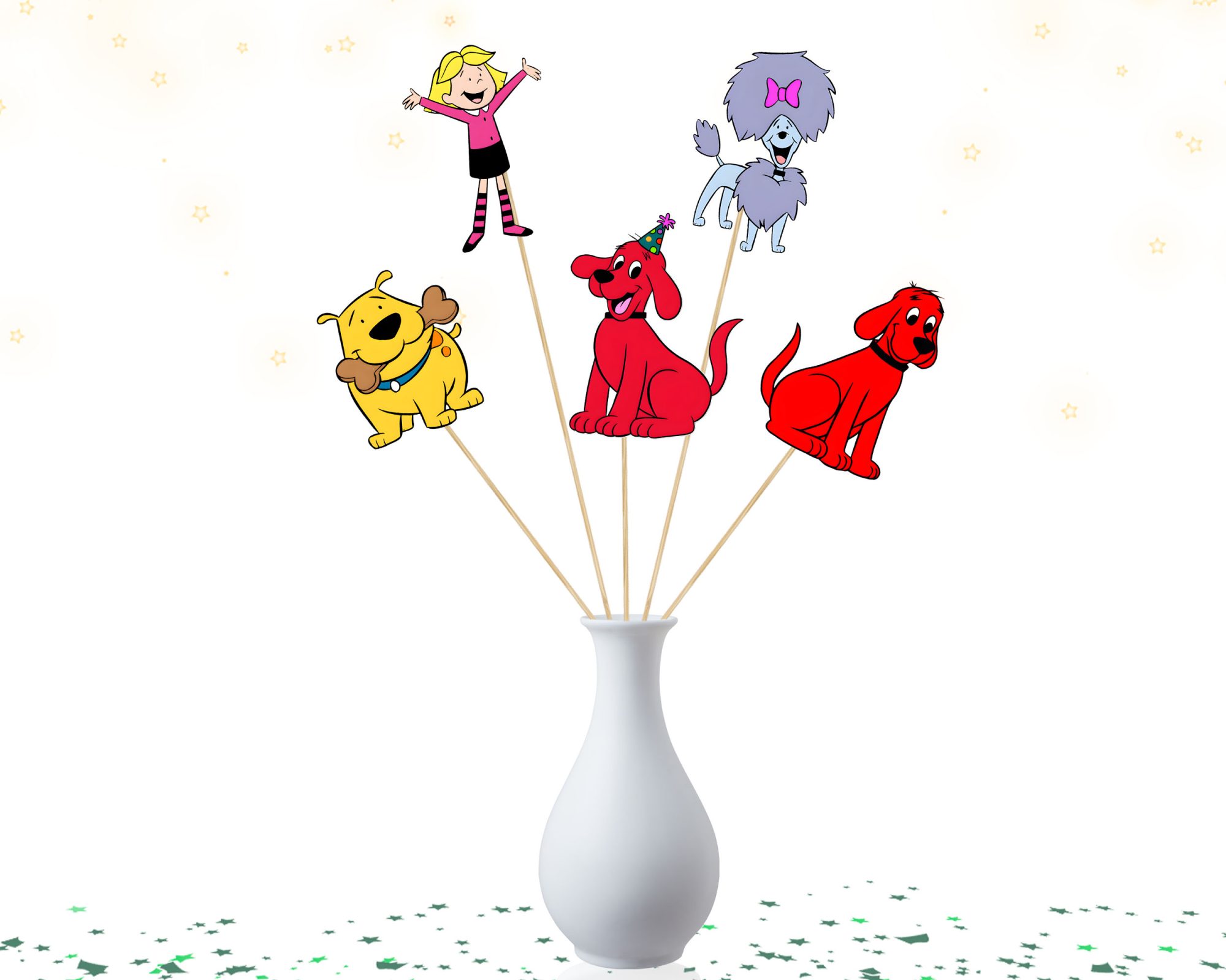 Clifford Centerpiece Sticks, Big Red Dog Party Centerpieces, Puppy Birthday Table Decor, Cartoon Dog Party Decorations, Clifford Birthday Supplies