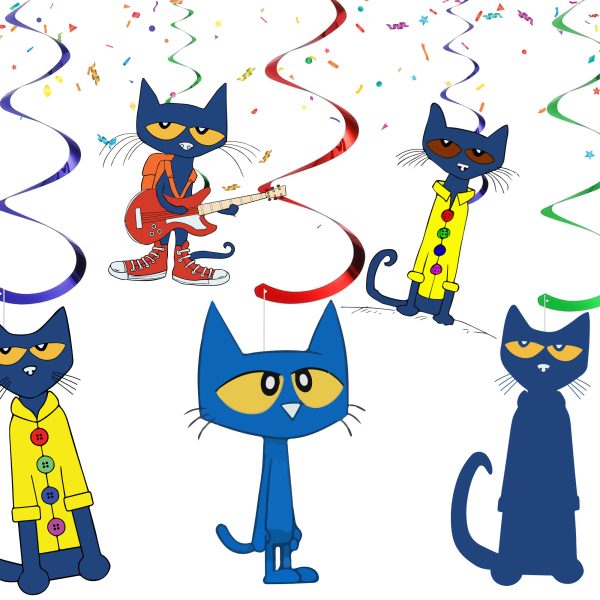 Pete the Cat Hanging Swirls Decorations, Pete Cat Birthday Party Swirls, Cat Birthday Hanging Decor, Cool Cat Party Decorations, Classroom Party Supplies