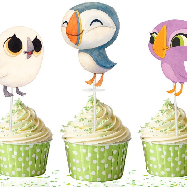 Puffin Rock Cupcake Toppers, Puffin Rock Birthday Cupcake Picks, Woodland Animal Cupcake Toppers, Puffin Birthday Decor, Woodland Baby Shower Cupcake Decorations
