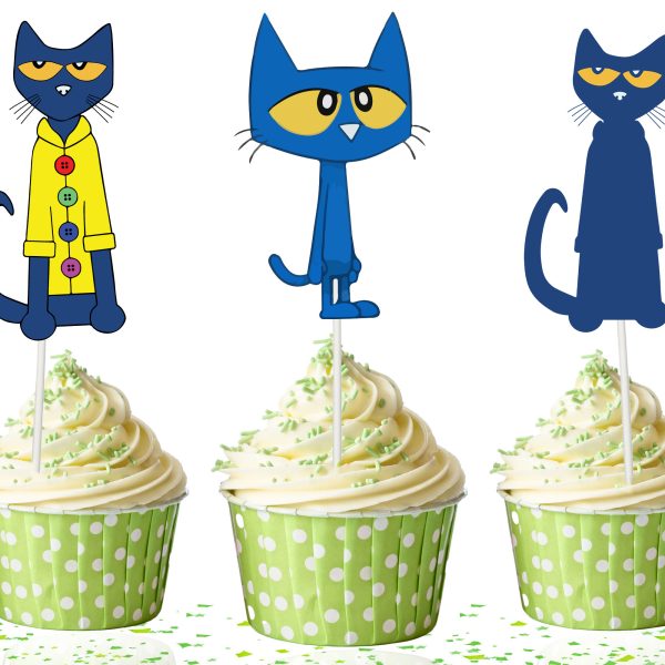 zzzzzzz Pete the Cat Cupcake Toppers, Pete Cat Birthday Cupcake Picks, Cat Birthday Party Decorations, Cool Cat Cupcake Decor, Classroom Party Supplies
