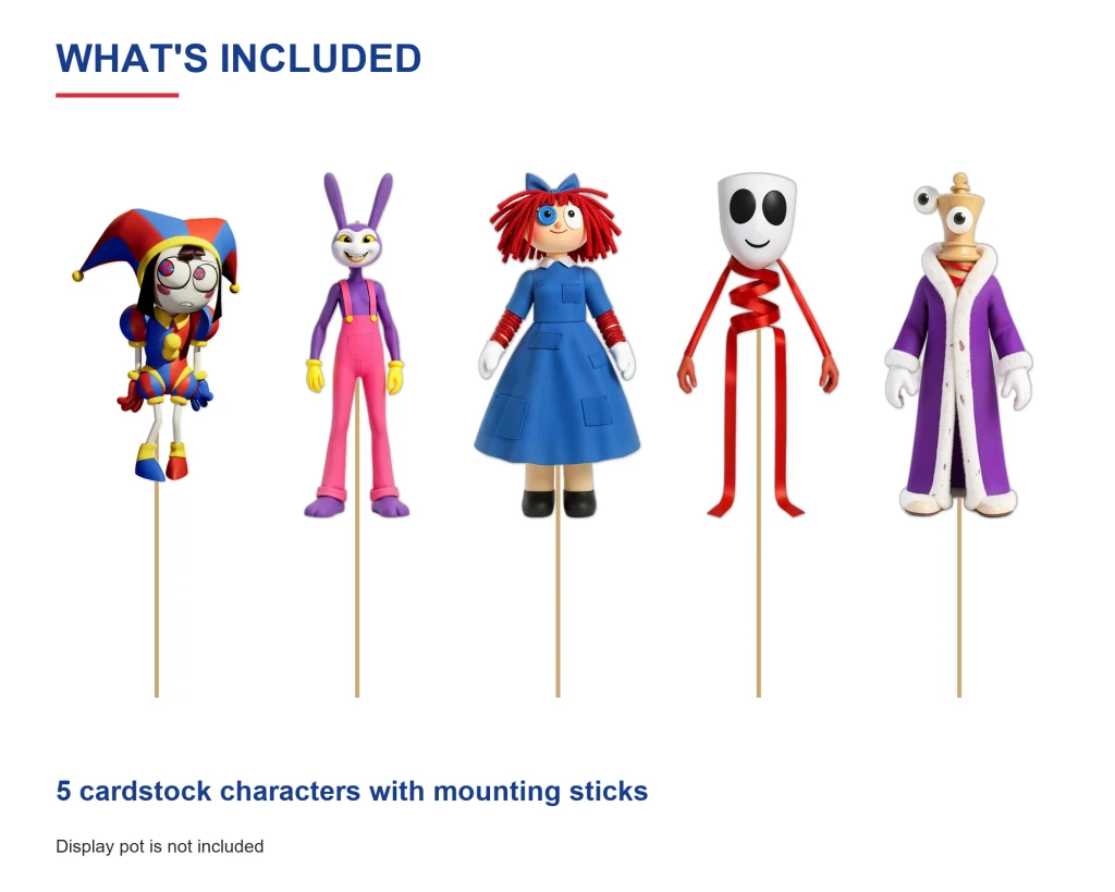 The Amazing Digital Circus Centerpiece Sticks – Set of 5 Party Picks – set contents