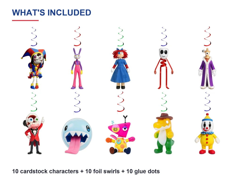 amazing-digital-circus-hanging-swirls-10-photo-revision-v4-included The Amazing Digital Circus Hanging Swirls – 10 Character Decorations – set contents