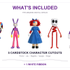 digital-circus-birthday-banner-included Digital Circus banner set includes five cardstock character cutouts and one white ribbon
