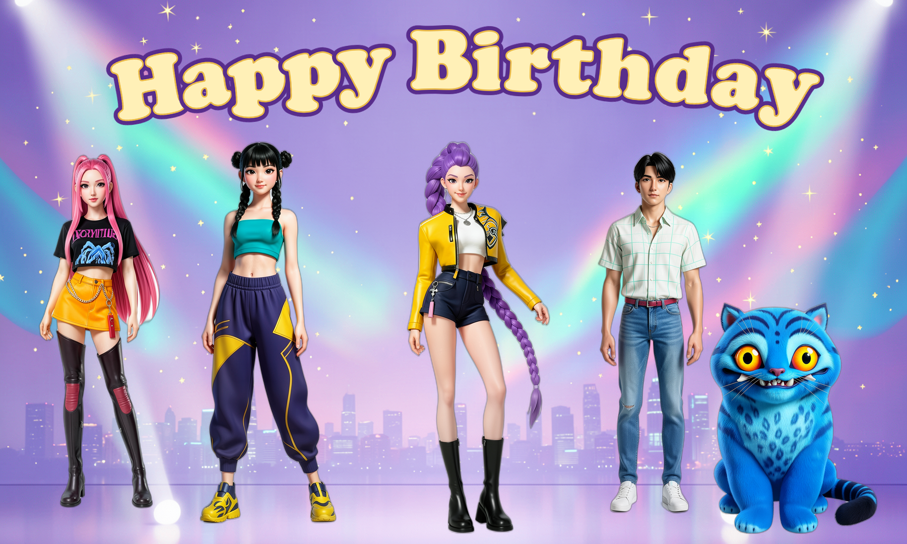 KPop Demon Hunters Birthday Backdrop – 5×3 ft or 7×5 ft