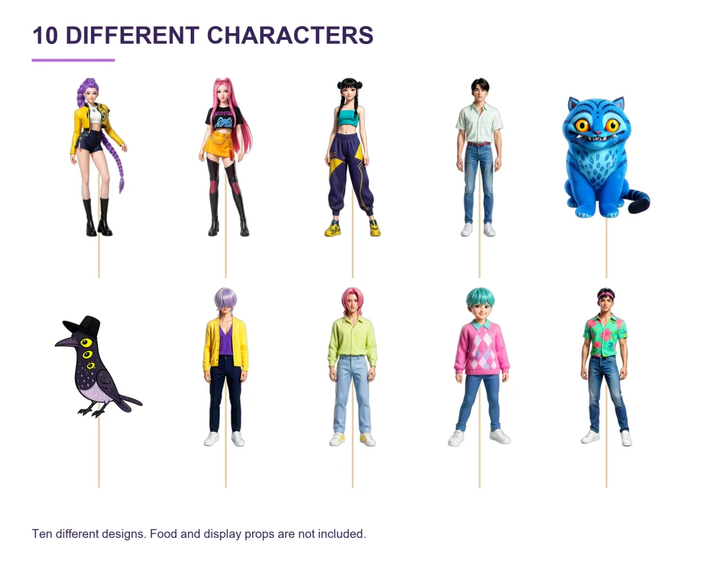 KPop Demon Hunters Cupcake Toppers – 10 Different Characters – all 10 different characters